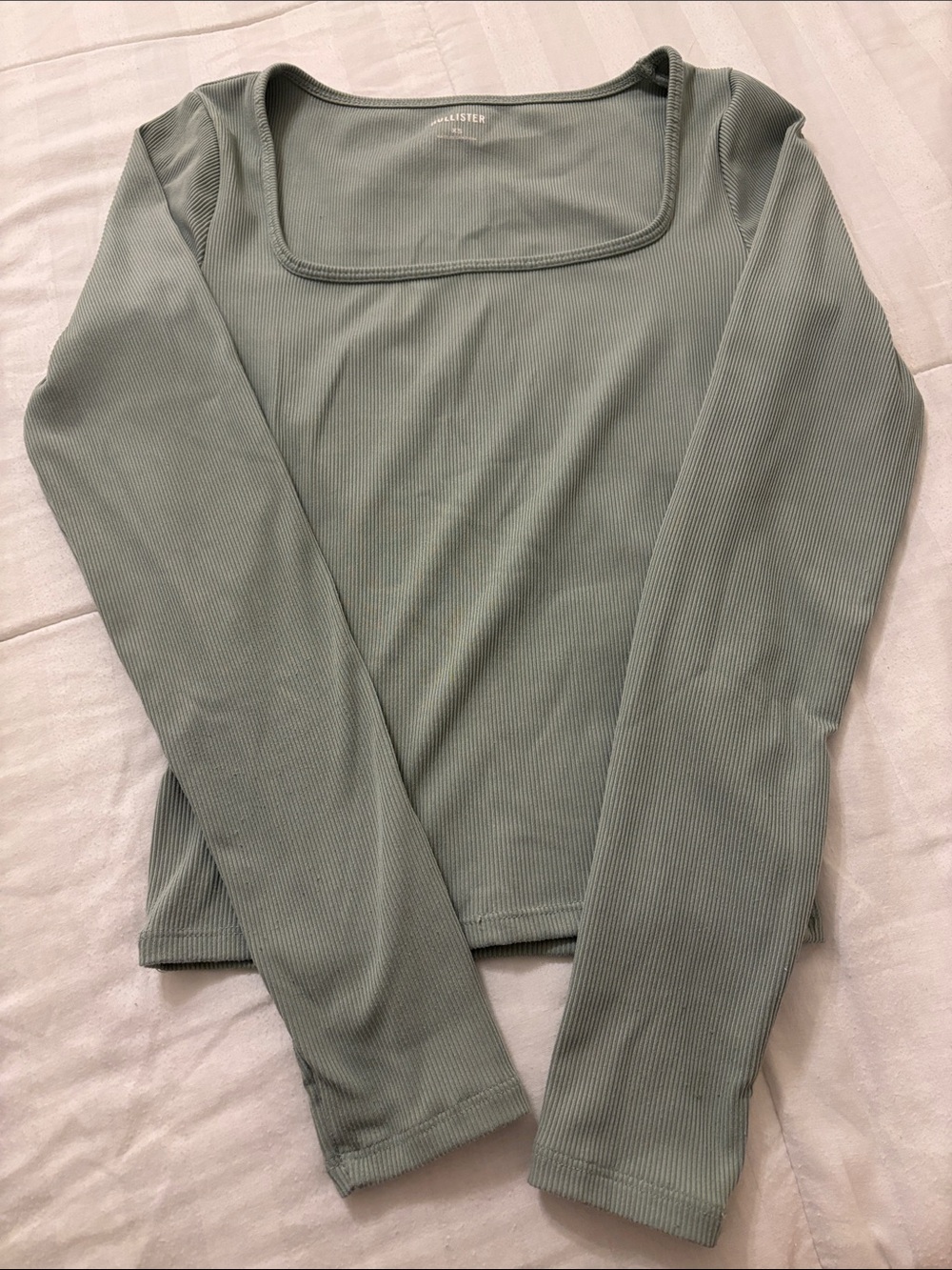 Hollister Ribbed Square Neck Long Sleeve Top in Sage